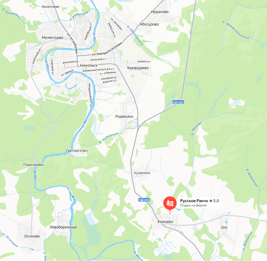Карта проезда к Русскому Ранчо рядом с Никольском